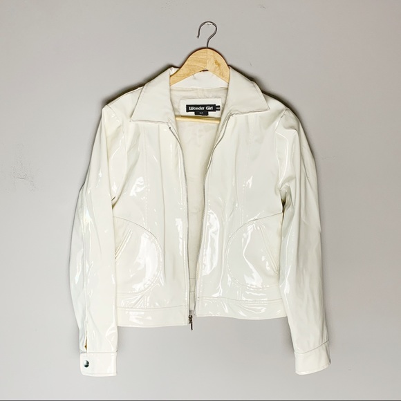 Vintage Jackets & Blazers - 2000’s vintage pvc white shiny rain jacket